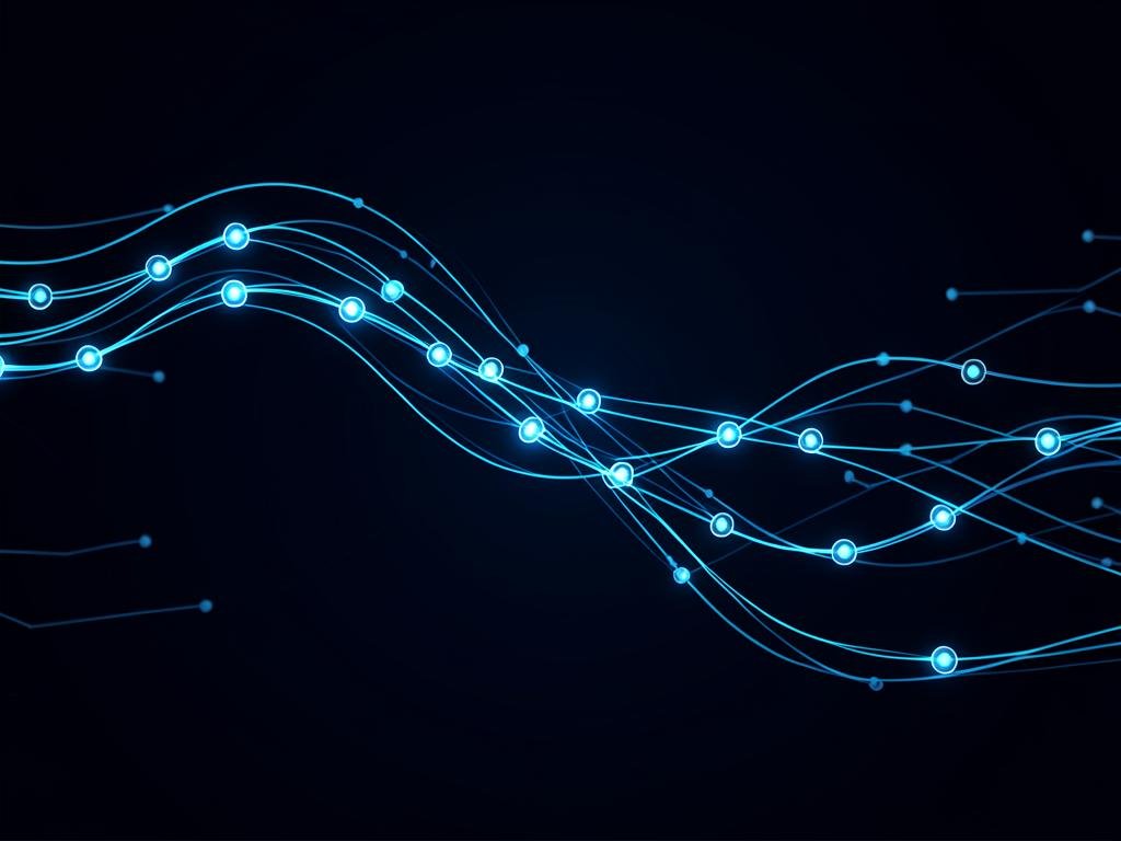 Glowing blue nodes connected by flowing automation paths